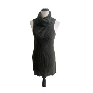 Anthropologie Moth Turtleneck Sleeveless Tunic Sweater Sz XXS Green Cotton Wool